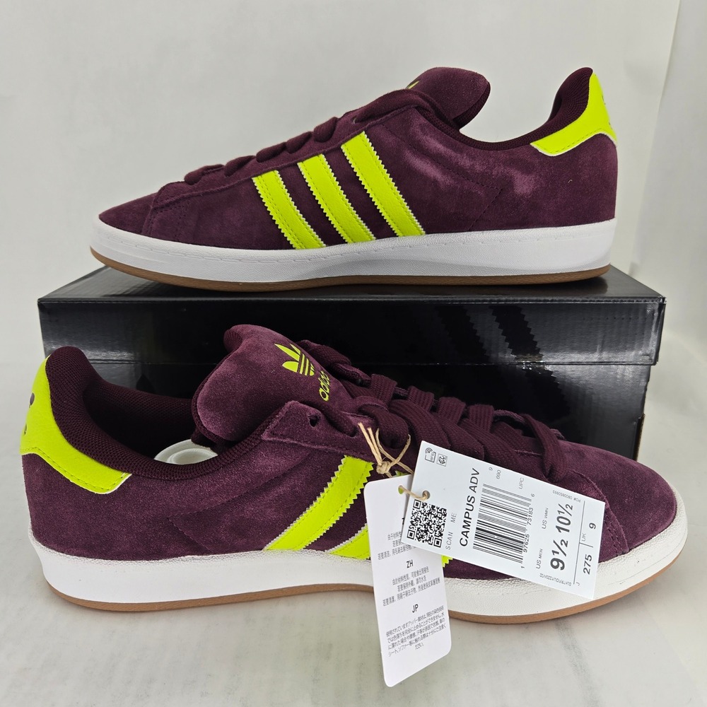 Adidas Campus ADV Maroon Semi Solar Yellow Skate‎ Shoes JQ2099 Mens 9.5 New